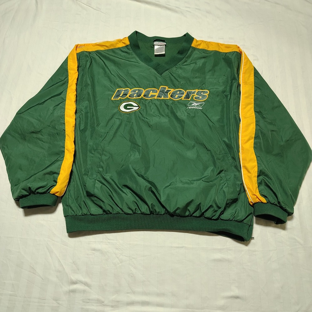 VINTAGE Green Bay Packers Reebok Mens Large Nylon Windbreaker Pullover R501A